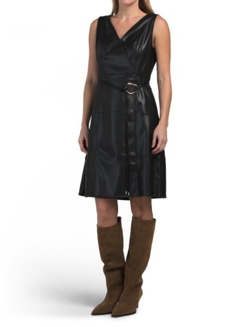 ARTELIER NICOLE MILLER Faux Leather Wrap Dress